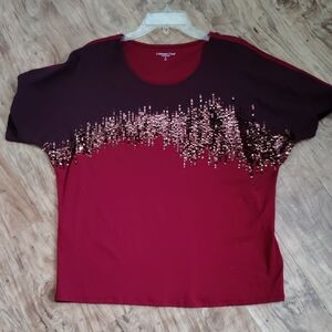 Coldwater Creek Burgundy/Purple Sequin Short Sleeve Top